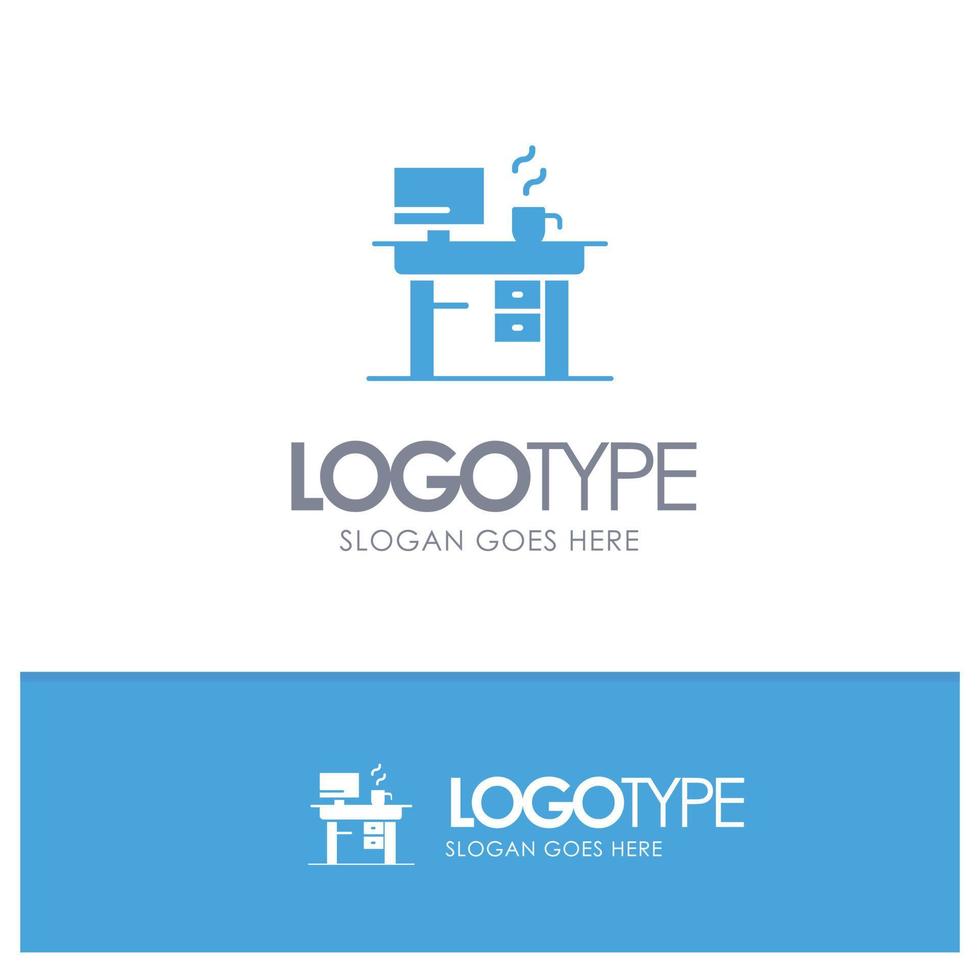 trabajo portátil oficina trabajo azul sólido logotipo con lugar para eslogan vector