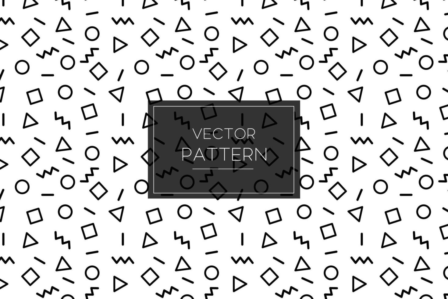 Geometric triangle square circle shapes and small curvy wavy black lines seamless repeat pattern on a white background vector