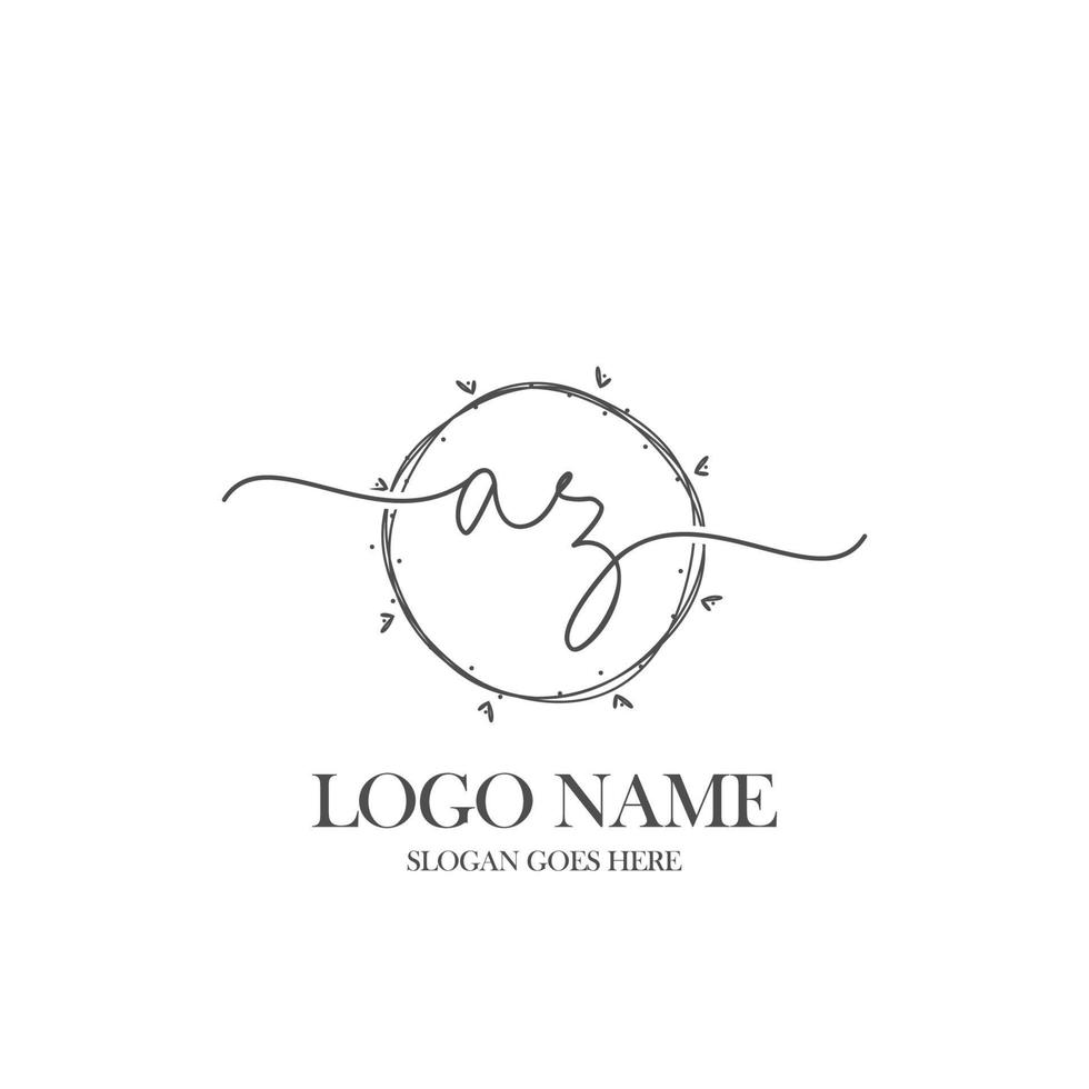 Initial AZ beauty monogram and elegant logo design, handwriting logo of initial signature, wedding, fashion, floral and botanical with creative template. vector
