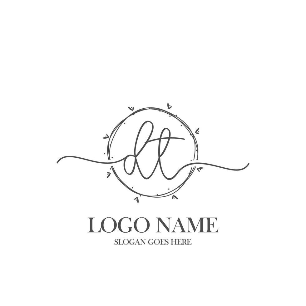 Initial DT beauty monogram and elegant logo design, handwriting logo of initial signature, wedding, fashion, floral and botanical with creative template. vector