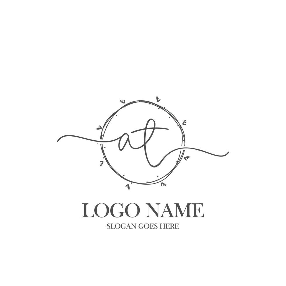 Initial AT beauty monogram and elegant logo design, handwriting logo of initial signature, wedding, fashion, floral and botanical with creative template. vector