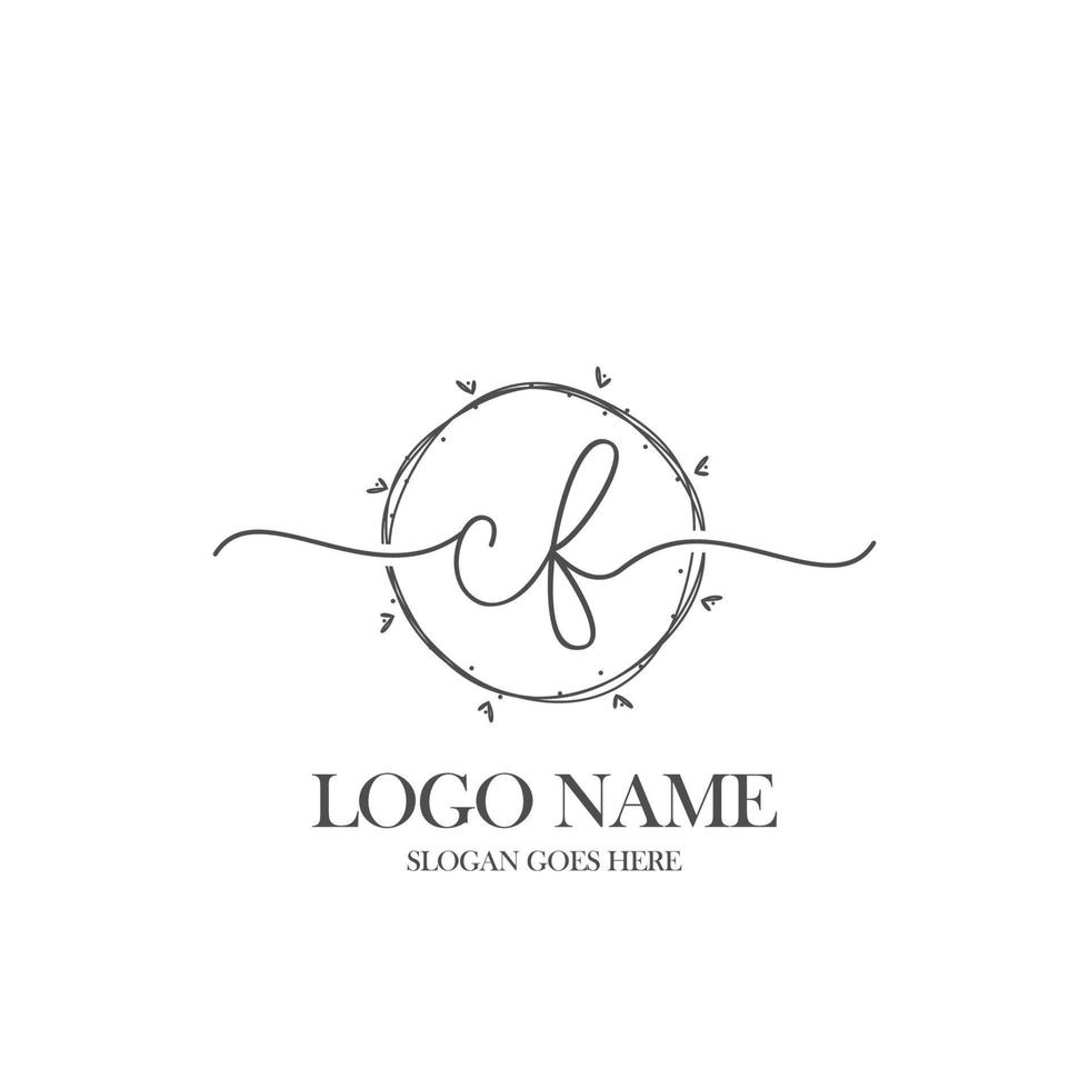 Initial CF beauty monogram and elegant logo design, handwriting logo of initial signature, wedding, fashion, floral and botanical with creative template. vector