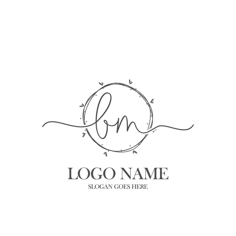 Initial BM beauty monogram and elegant logo design, handwriting logo of initial signature, wedding, fashion, floral and botanical with creative template. vector