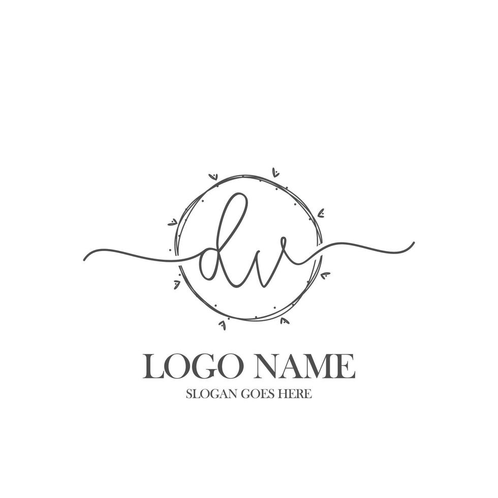 Initial DV beauty monogram and elegant logo design, handwriting logo of initial signature, wedding, fashion, floral and botanical with creative template. vector