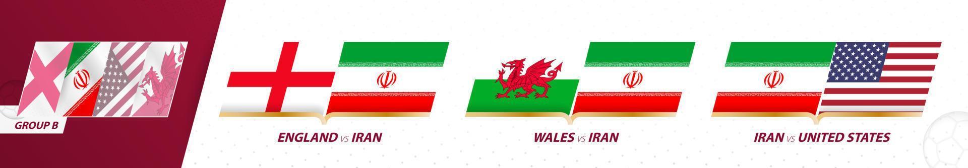 partidos de la selección de fútbol de irán en el grupo b del torneo internacional de fútbol 2022. vector