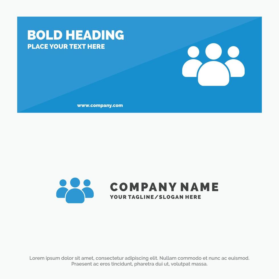 Friends Group Users Team SOlid Icon Website Banner and Business Logo Template vector