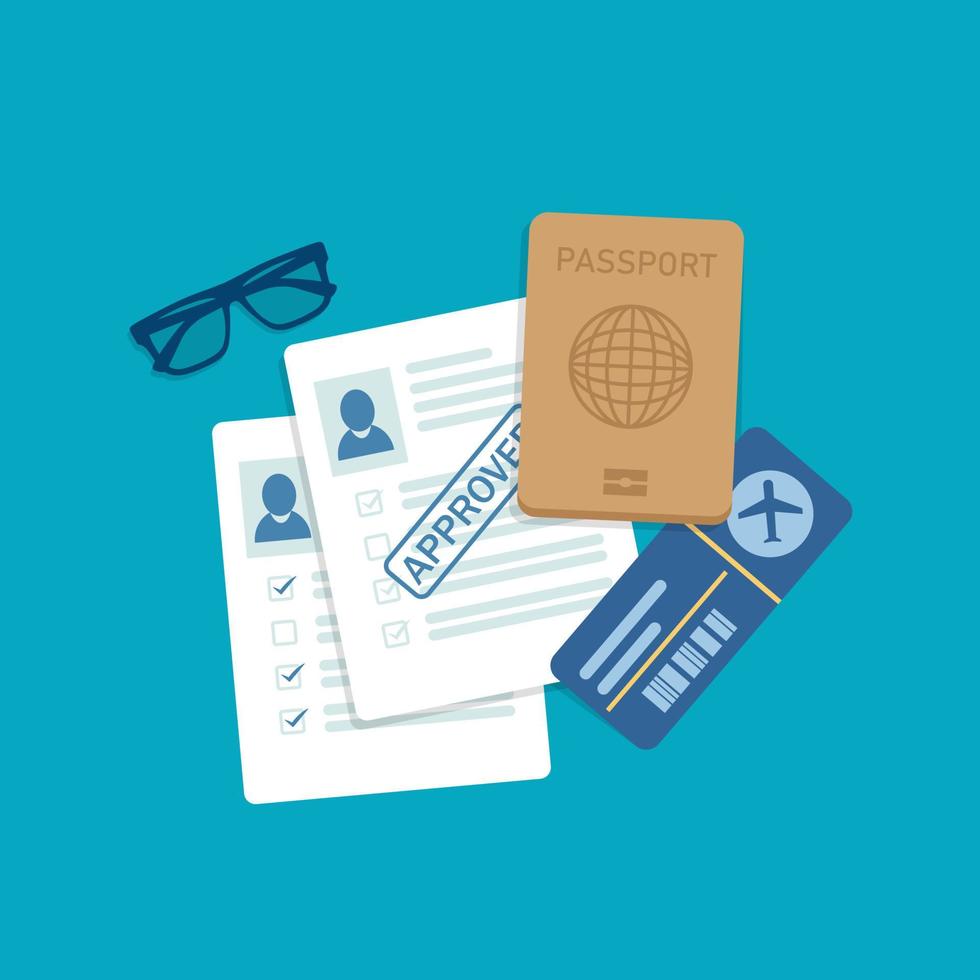 Passport and plane ticket,Stamp Passport Flat Icon,Boarding pass ticket icon,flat design icon vector illustration