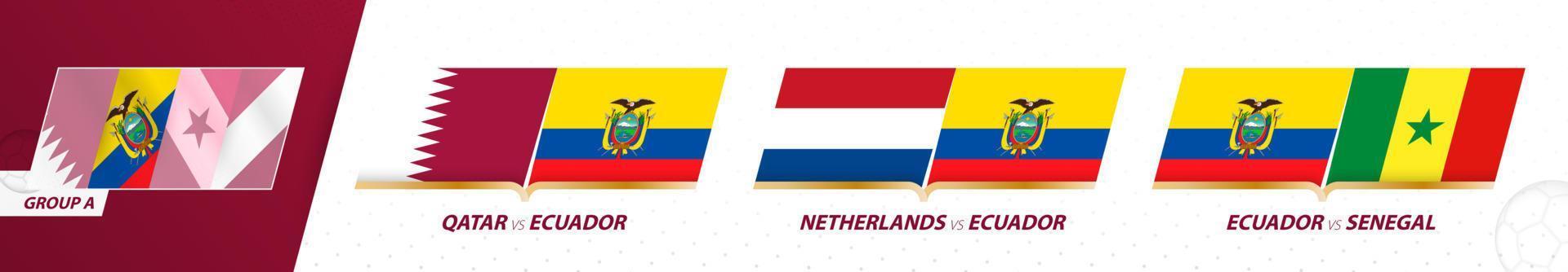 Ecuador football team games in group A of International football tournament 2022. vector
