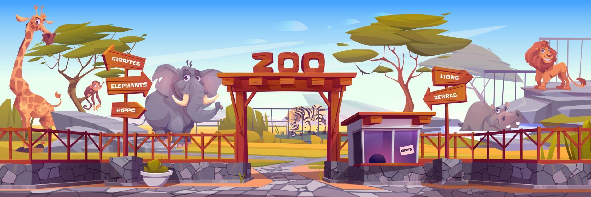 Zoo with cute wild african animals vector