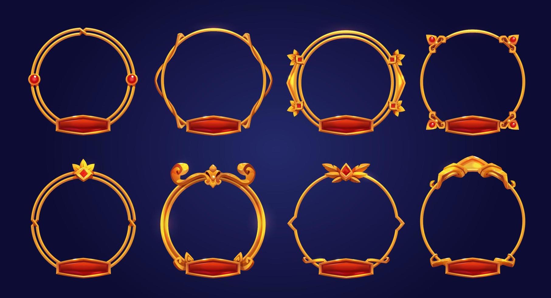 Golden vintage game frames, borders red buttons vector