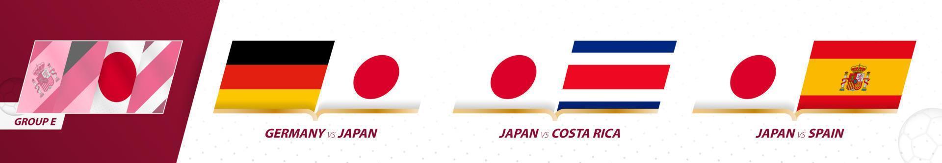 Juegos de la selección de fútbol de Japón en el grupo e del torneo internacional de fútbol 2022. vector