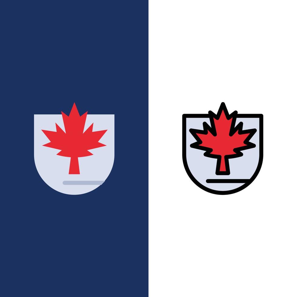 hoja de seguridad canadá escudo iconos planos y llenos de línea conjunto de iconos vector fondo azul