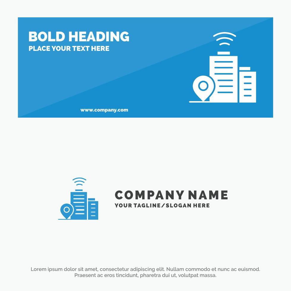 Building Wifi Location SOlid Icon Website Banner and Business Logo Template vector