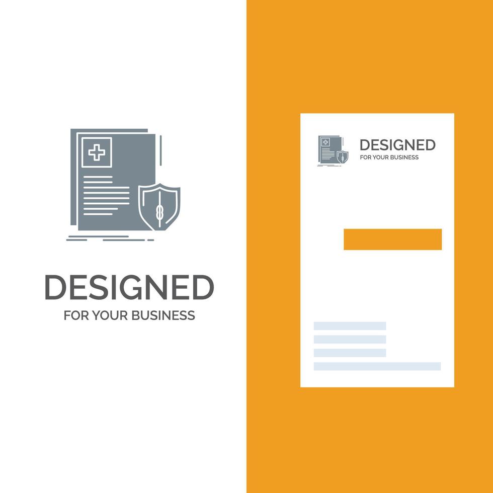 escudo de protección de documentos salud médica diseño de logotipo gris y plantilla de tarjeta de visita vector