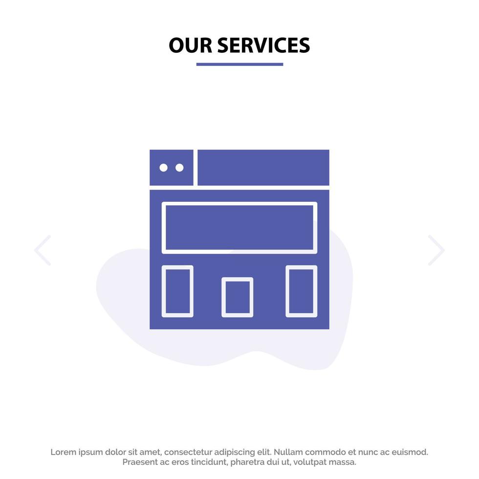 Our Services Graphics Design Layout Solid Glyph Icon Web card Template vector