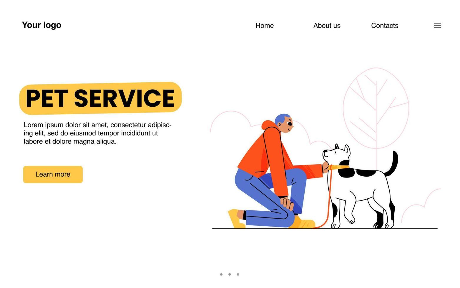 Pet service banner with man walk with dog in park vector