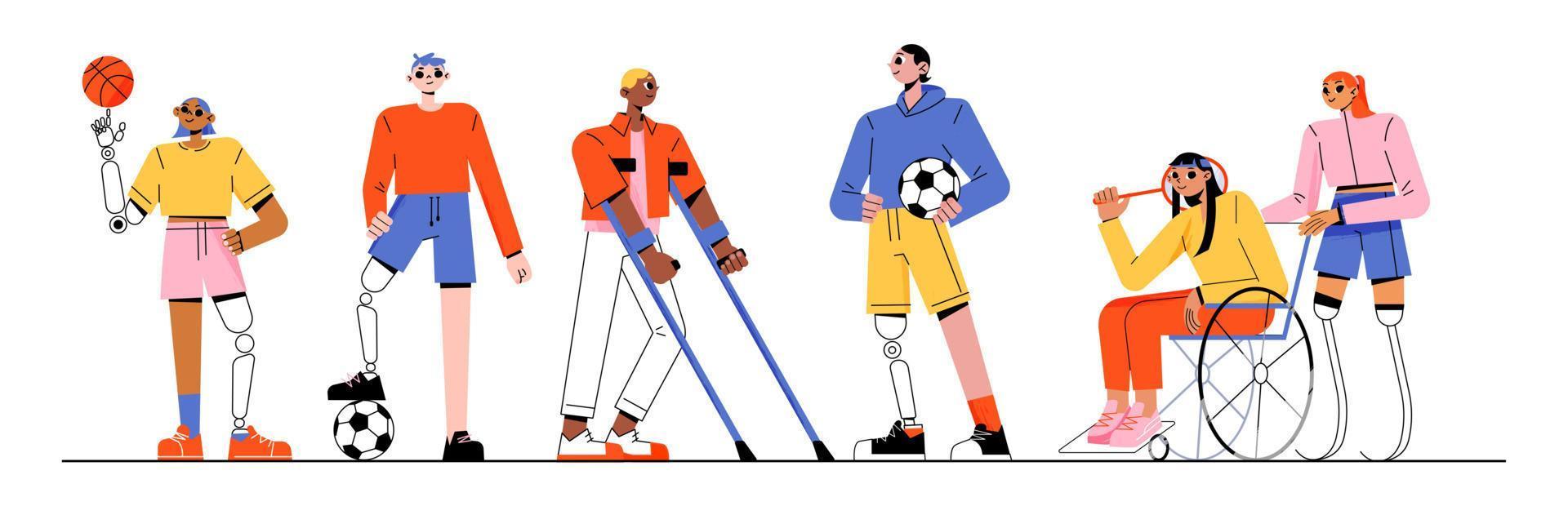 Sport people, paralympic athletes with disability vector