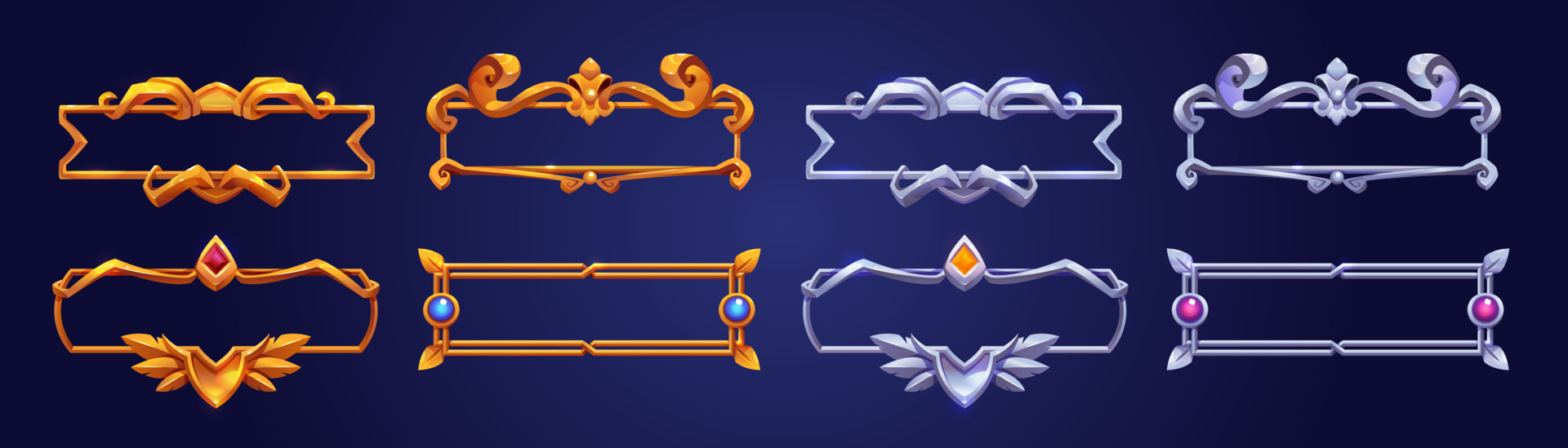 Silver and golden vintage game frames, borders 13194403 Vector Art at