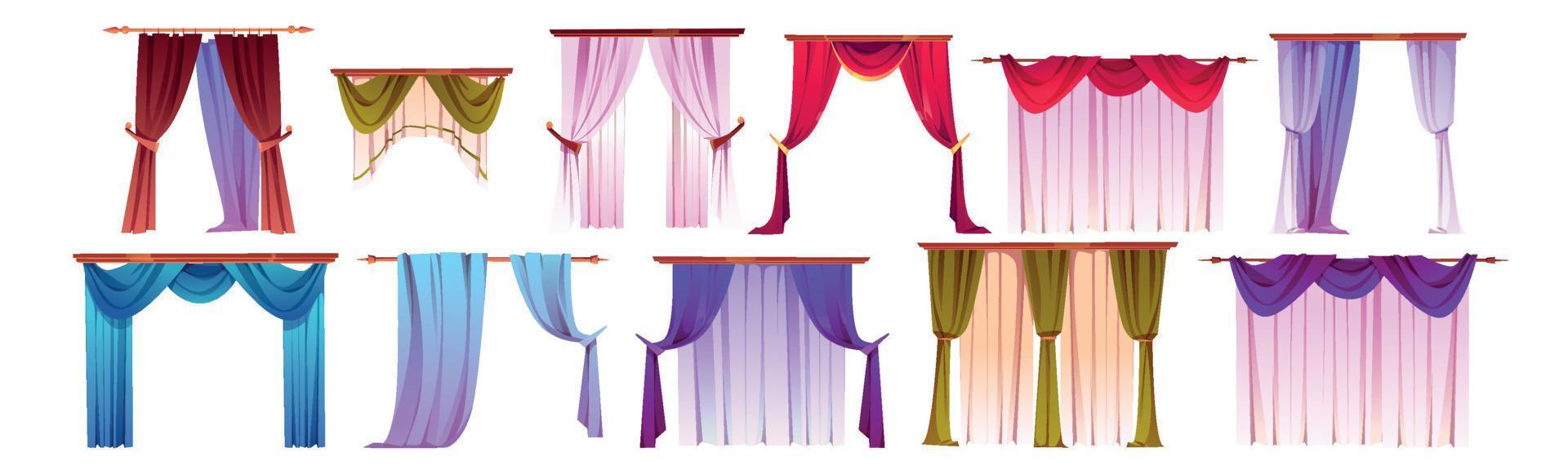 conjunto de cortinas, decoración de interiores de ventanas, textil vector