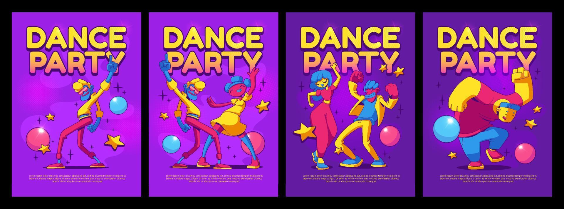 Dance party flyers happy contemporary characters vector