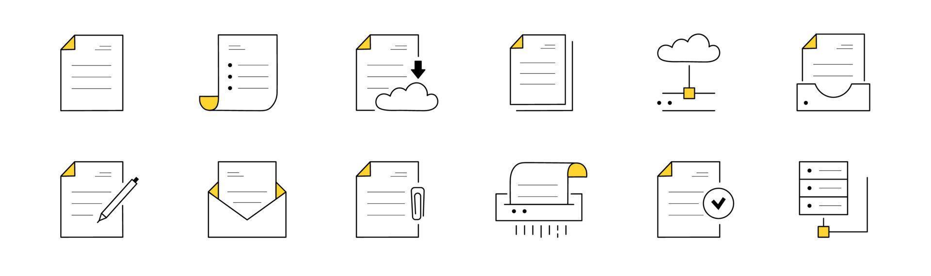 Set of doodle icons work with documents, archive vector