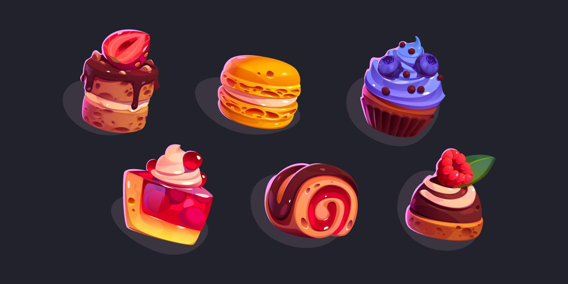 iconos del juego pasteles, dulces y postres y pasteles vector