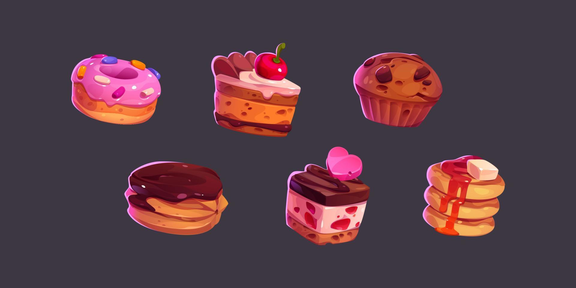 iconos del juego pasteles, dulces y postres y pasteles vector