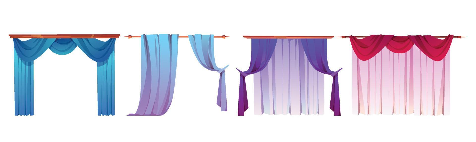 Windows with different style curtains cartoon vector