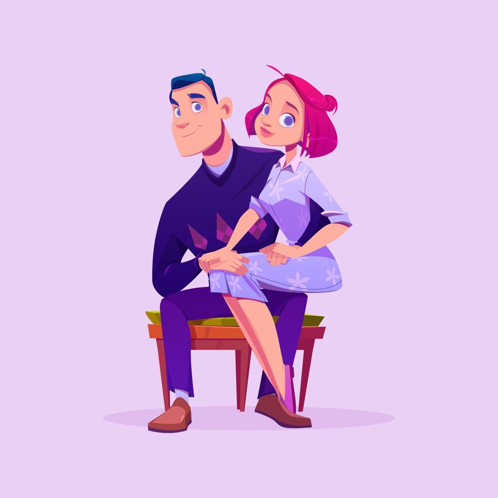 Couple young man and woman sitting on chair posing vector