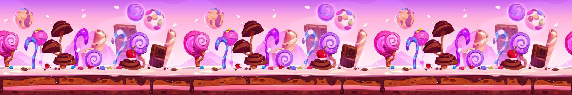 plataforma de juego de dibujos animados de candy planet, fondo vector