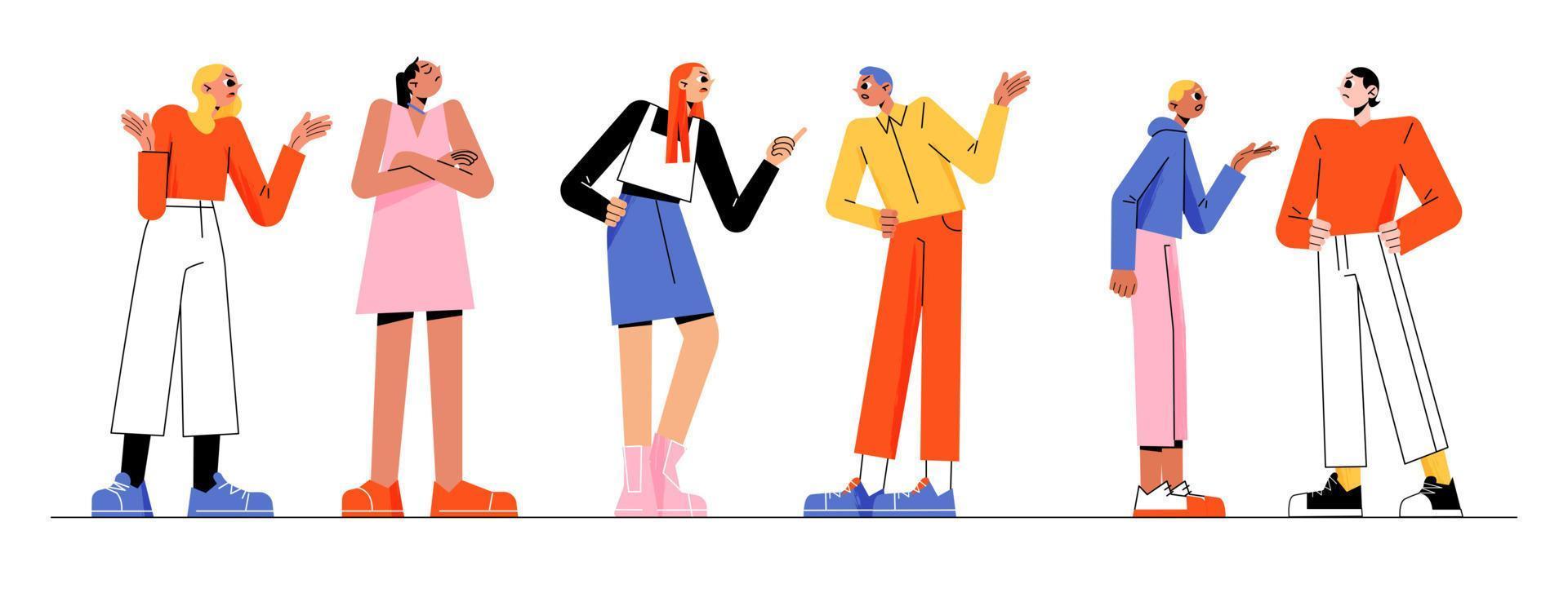 People argue, quarrel in couple, friends conflict vector