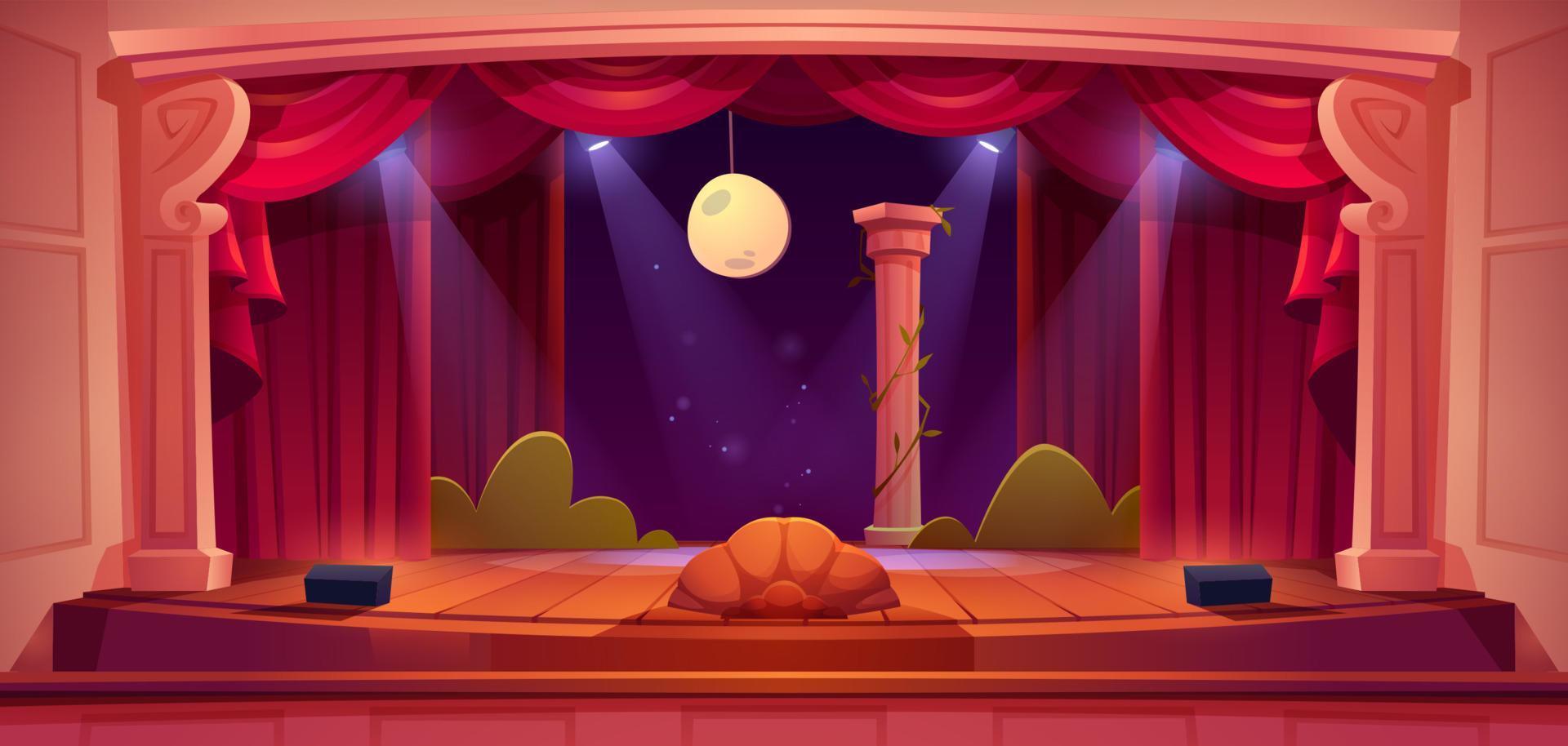 Theater stage, empty scene with red curtains vector