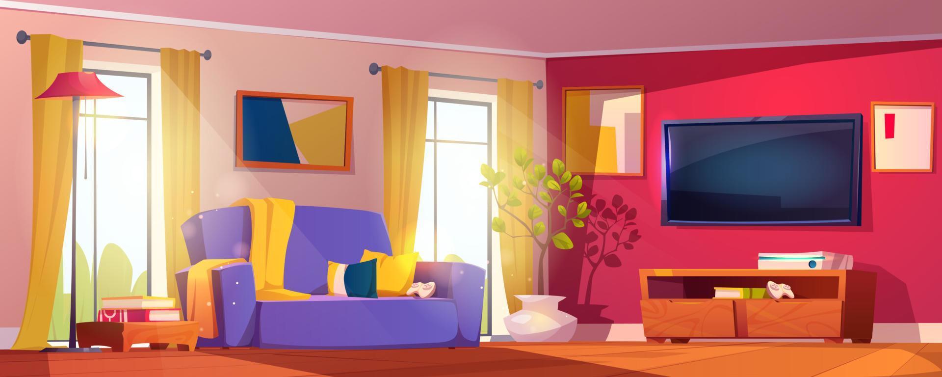 Living room interior, sofa, tv and play console 13194559 Vector Art at