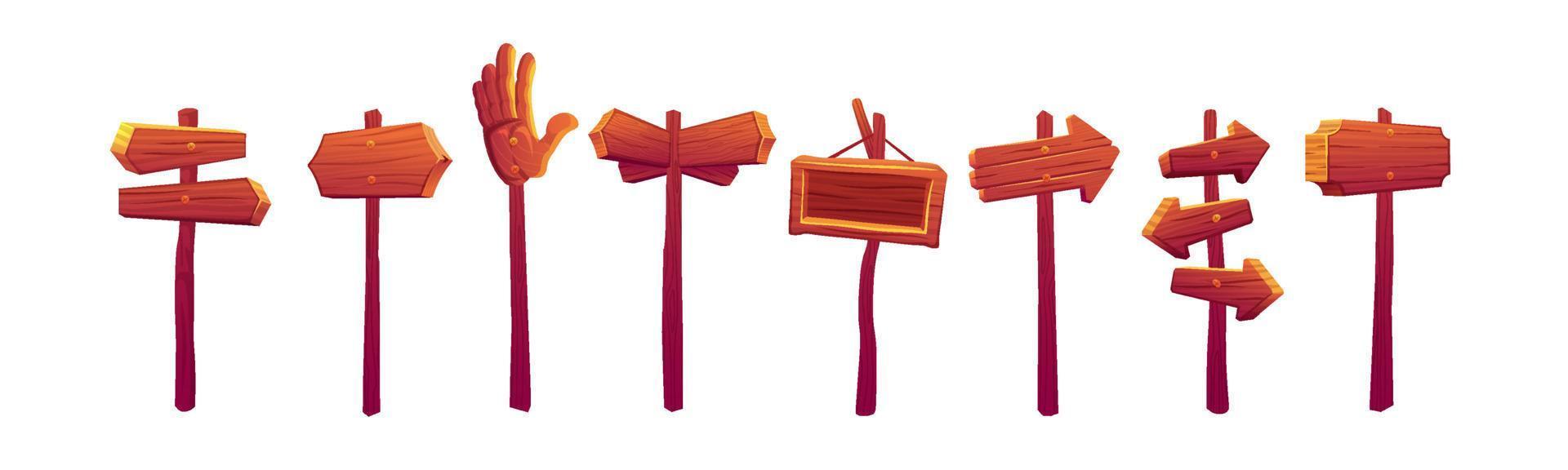 Wooden road signboards, direction pointers on post vector