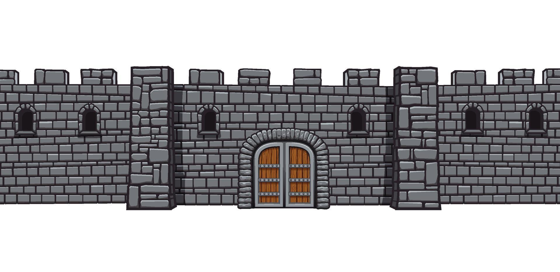 muralla del castillo medieval con puerta y lagunas 2d vector