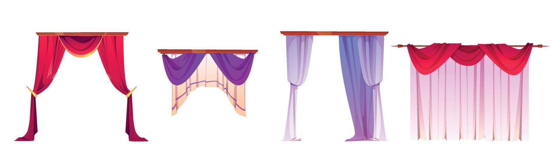 Windows with different style curtains cartoon vector
