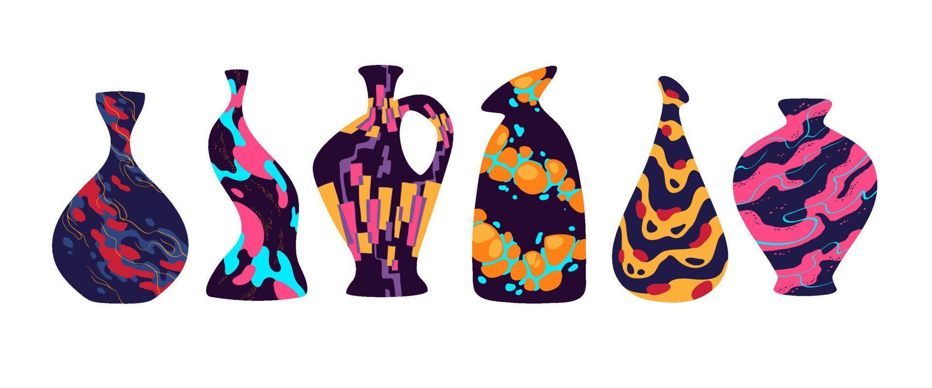 Contemporary ceramic vases, modern jugs, pots vector