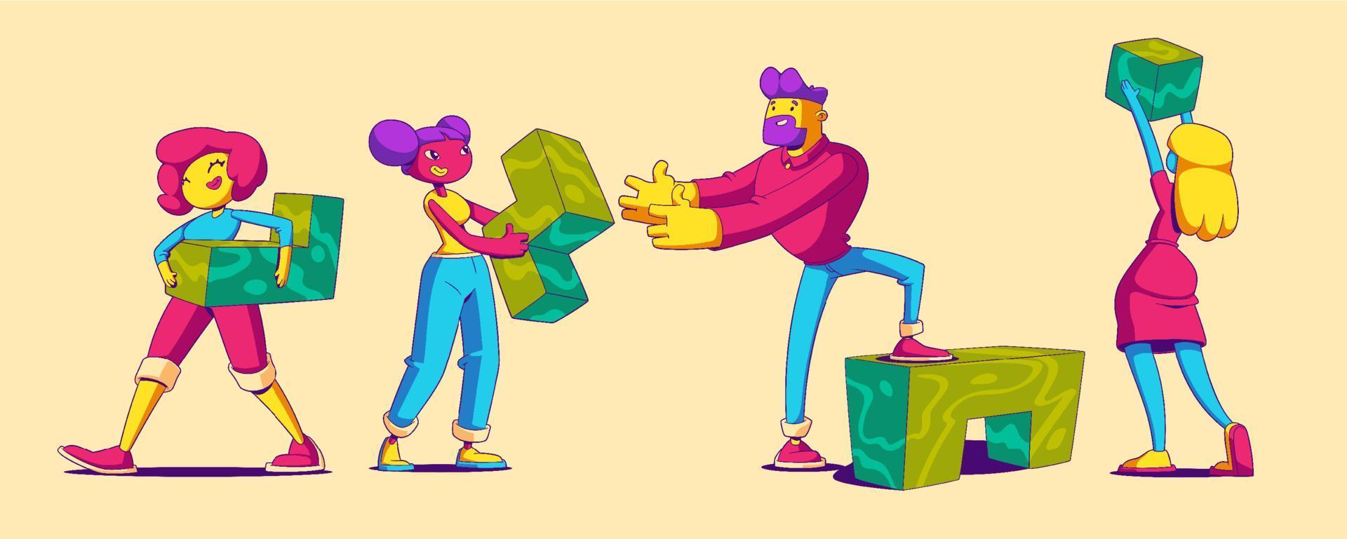 Contemporary characters team work together, team vector