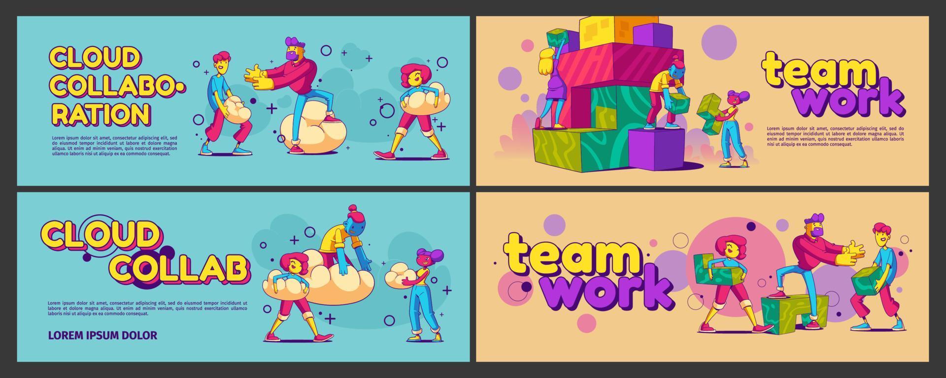 Cloud collaboration and teamwork banners vector