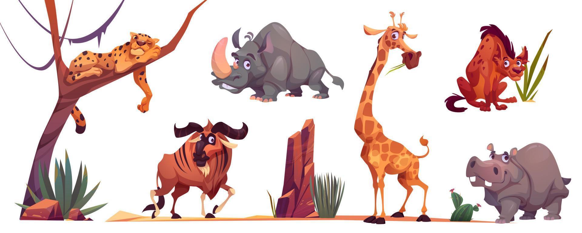 Wild african animals, zoo characters vector