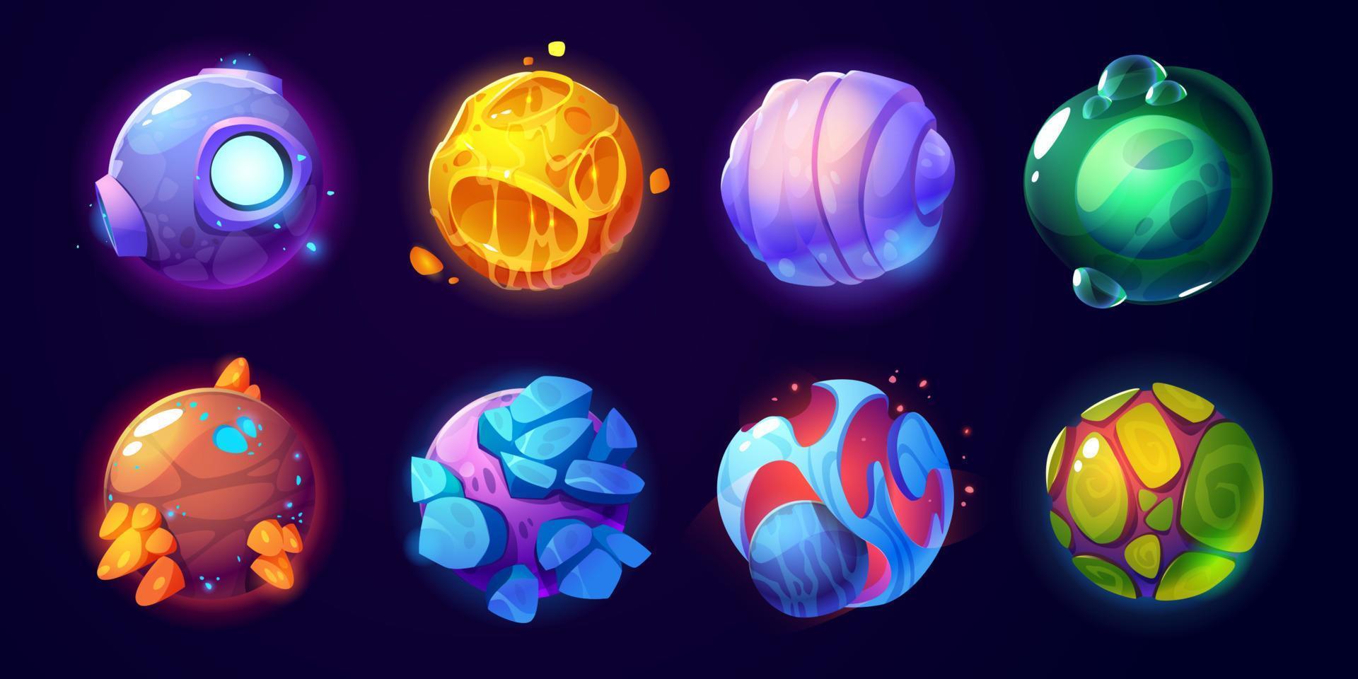 Fantasy alien planets for ui space game vector