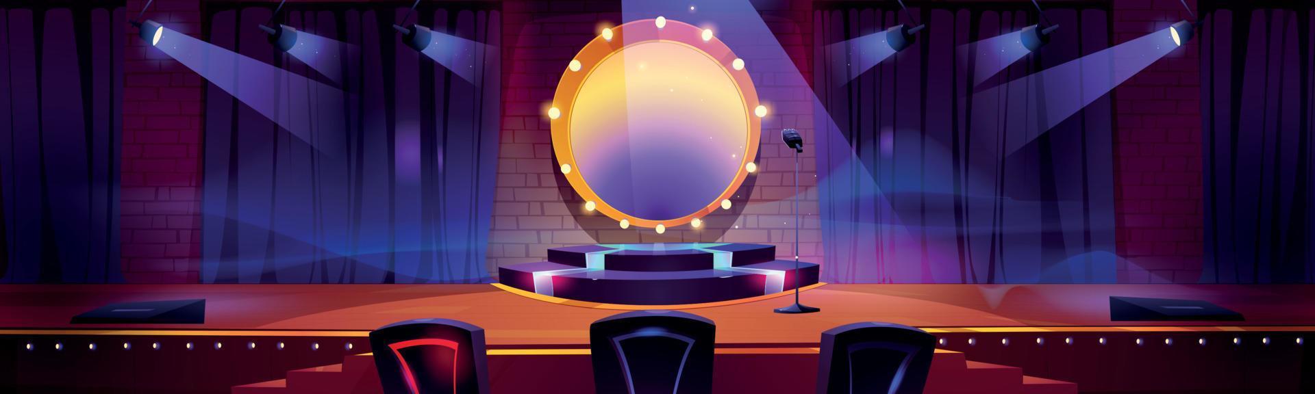 Stage for talent show with podium and jury chairs vector