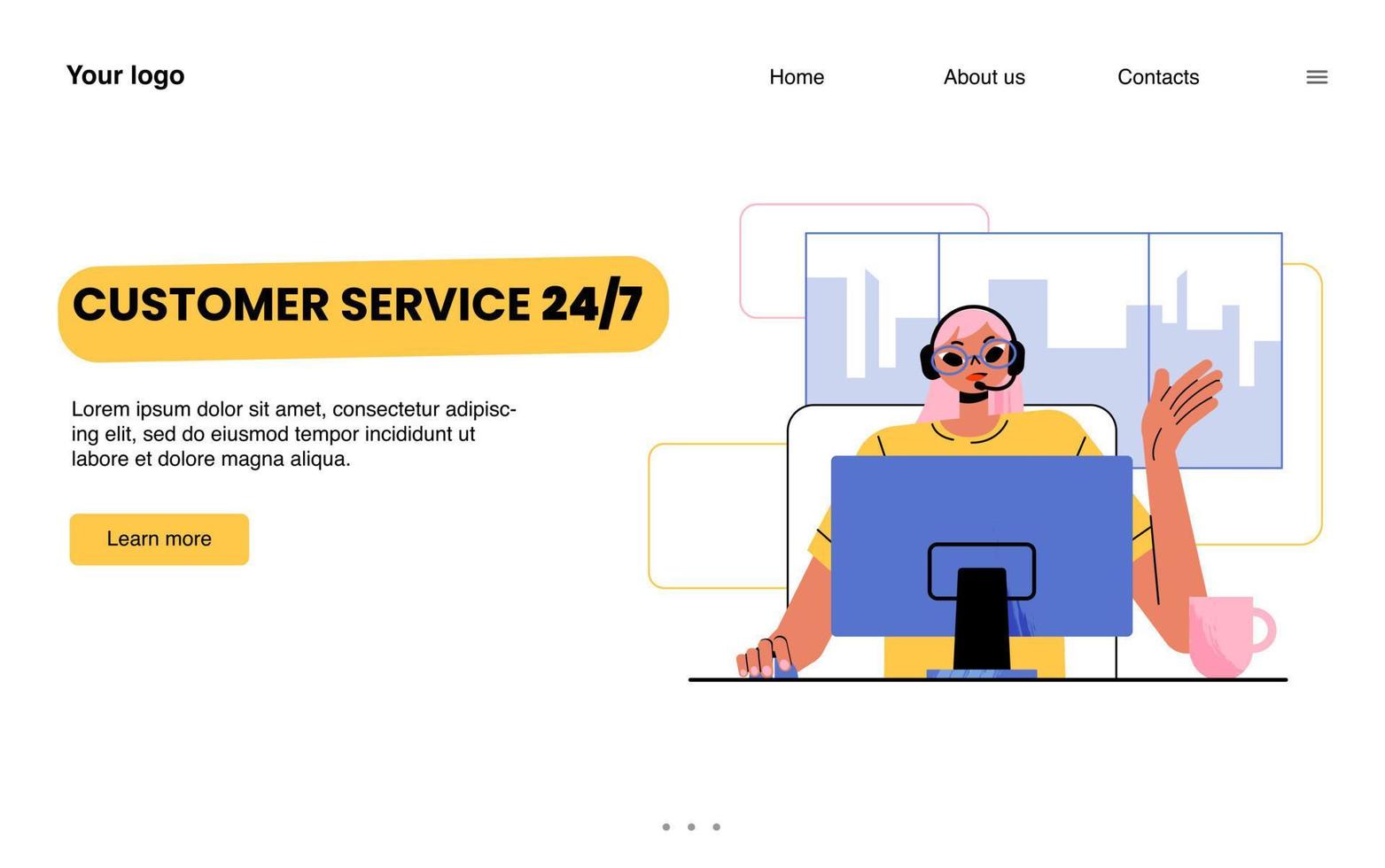 Customer support service landing page, call center vector