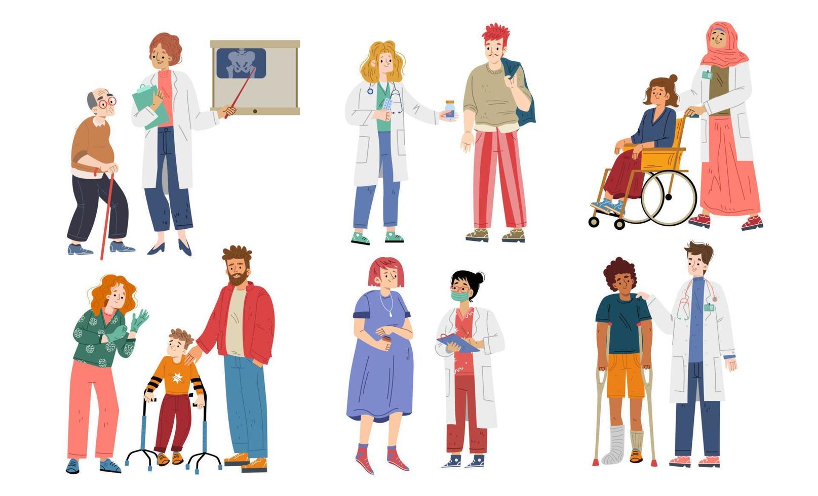 Patients at doctor appointment, health care set vector
