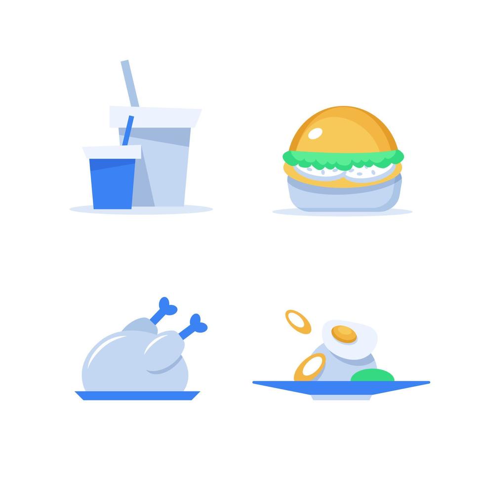 pollo a la parrilla, bebida, plato principal, hamburguesa, ilustración de vector de icono de diseño plano