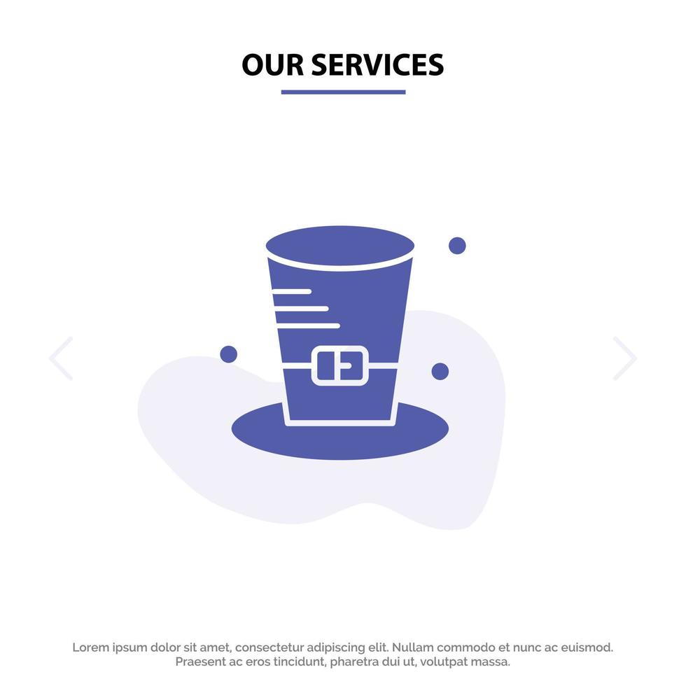 Our Services Cap Detective Hat Canada Solid Glyph Icon Web card Template vector