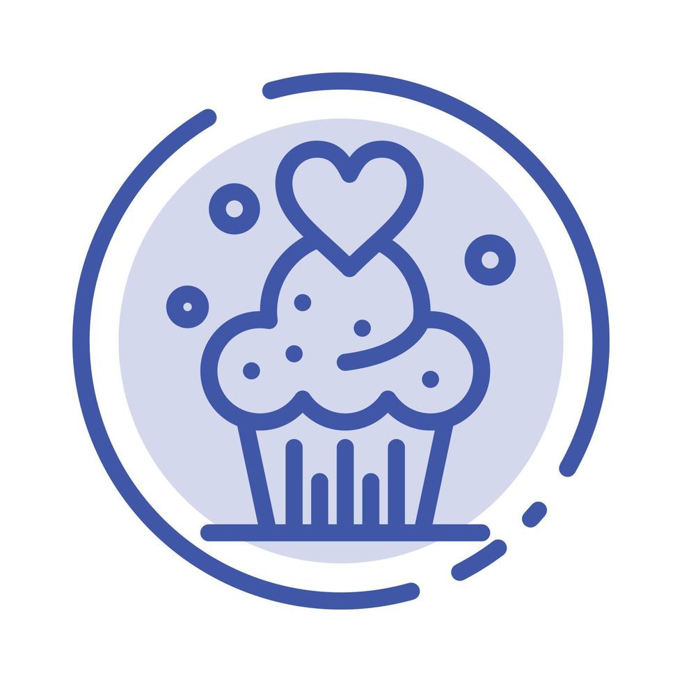 pastel cupcake muffins dulces horneados línea punteada azul icono de línea vector