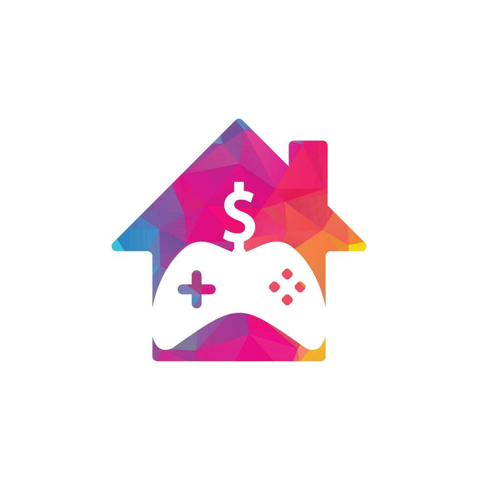 logotipo de concepto de forma de casa de juego de dinero. joystick juego de dinero en línea diseño de logotipo creativo vector