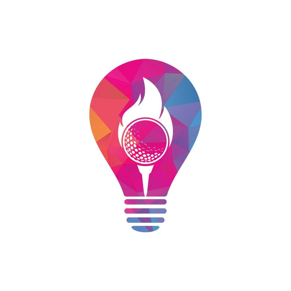 vector de diseño de plantilla de logotipo de concepto de forma de bombilla de fuego de golf. icono de diseño de logotipo de pelota de fuego y golf.