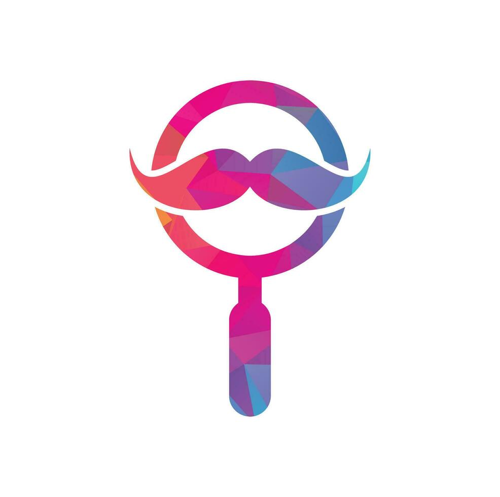 plantilla de diseño de logotipo de bigote de búsqueda. bigote y lupa para un diseño de logo de detective espía. vector